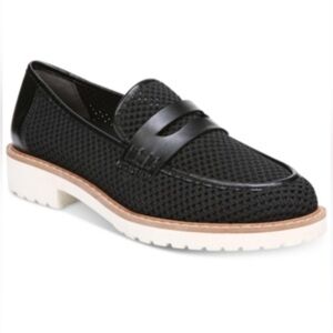 Franco Sarto Celeste Lug Loafer Menswear Inspired Penny Loafer Flat Black Mesh
